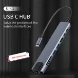 Adaptateur USB 8 en 1, Type C, 4K HDTV, Carte TF SD, Port RG45
