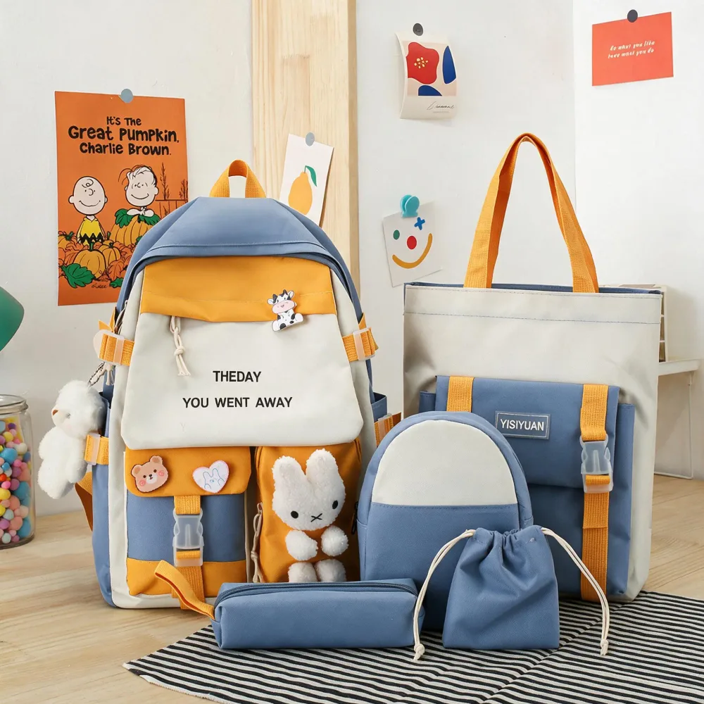 Sac à Dos Multifonctionnel Kawaii Grand Volume Imperméable et Résistant 5Pcs Mauve SACKDS25MV - حقيبة ظهر بعدة قطع بتصميم كاوايي
