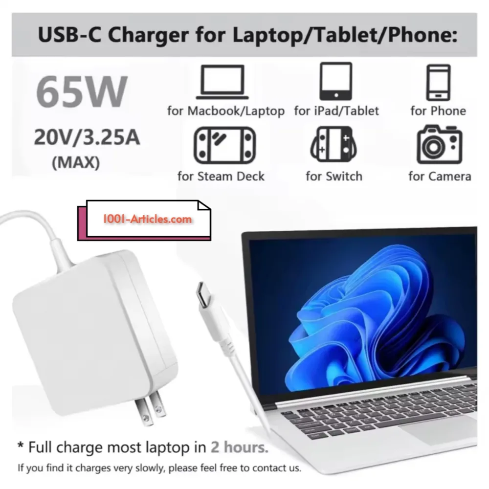 Adaptateur secteur 65W USB Type-C pour ordinateur portable