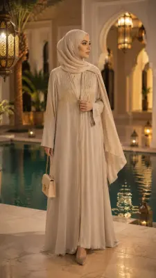 عباءة سهرة بيج وذهب