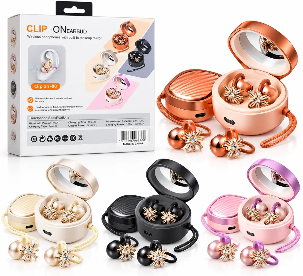 Écouteurs Bluetooth Open Ear Clip-On 88 avec Miroir Intégré