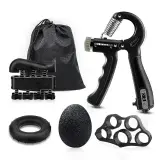 Kit de renforcement de la poignée (5 Pieces) entraîneur de force de préhension, entraînement de l'avant-bras, réglables, renforcement des doigts, anneau et balle anti-stress avec sac de transport مجموعة تقوية قبضة اليد (5 قطع)