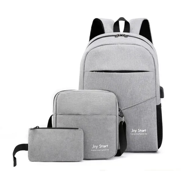 🎒 Sac à dos homme avec sac bandoulière et trousse 3en1 gris 2755-8 – محفظة ظهر رجالية 3 قطع رمادي