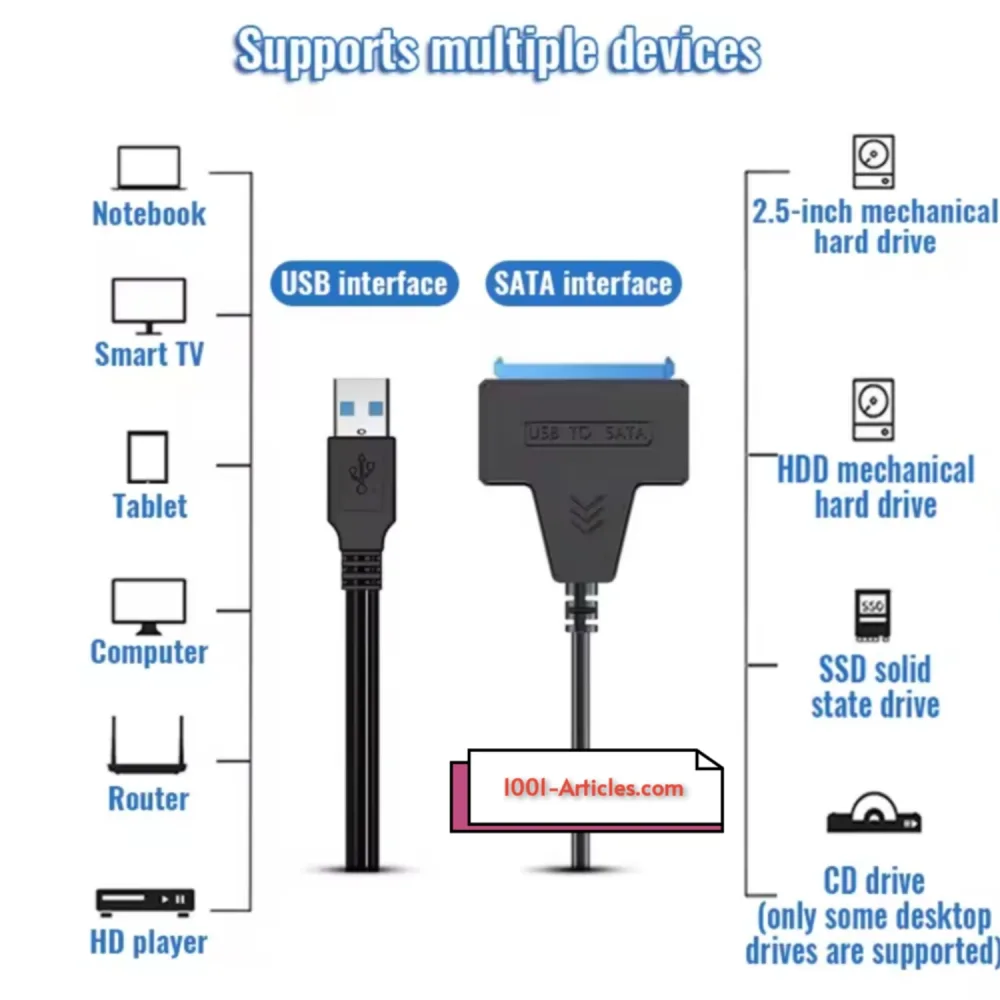 Câble SATA vers USB 3.0, adaptateur 22 broches - HDD SSD 2.5 pouces.