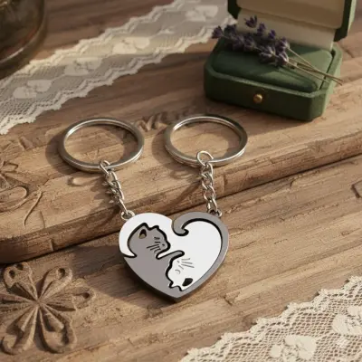 cats heart keychain