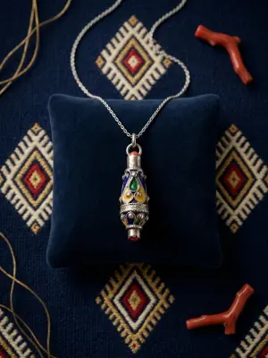 Pendentif Kabyle Tagmourt en Argent & Émail Maillechort