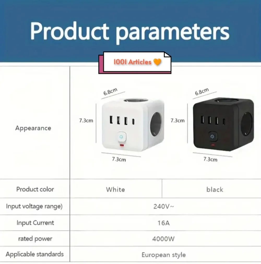 Multiprises 7 en 1 - Cube Power Strip Avec Protection de Surintensité
