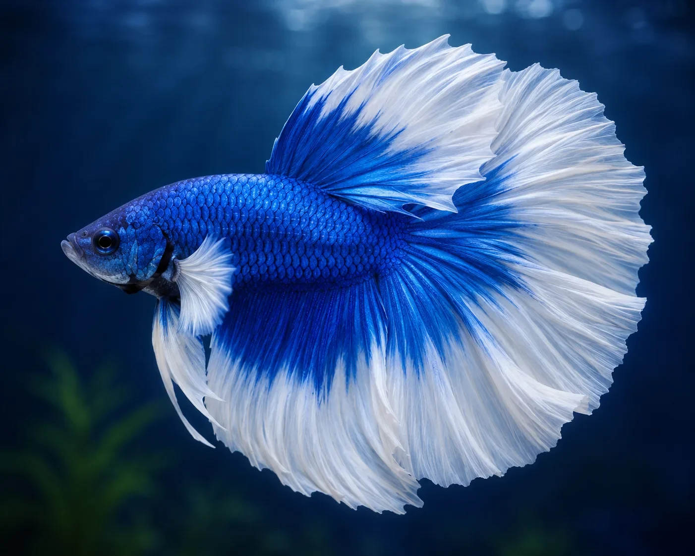 Betta Halfmoon Blue White Tails