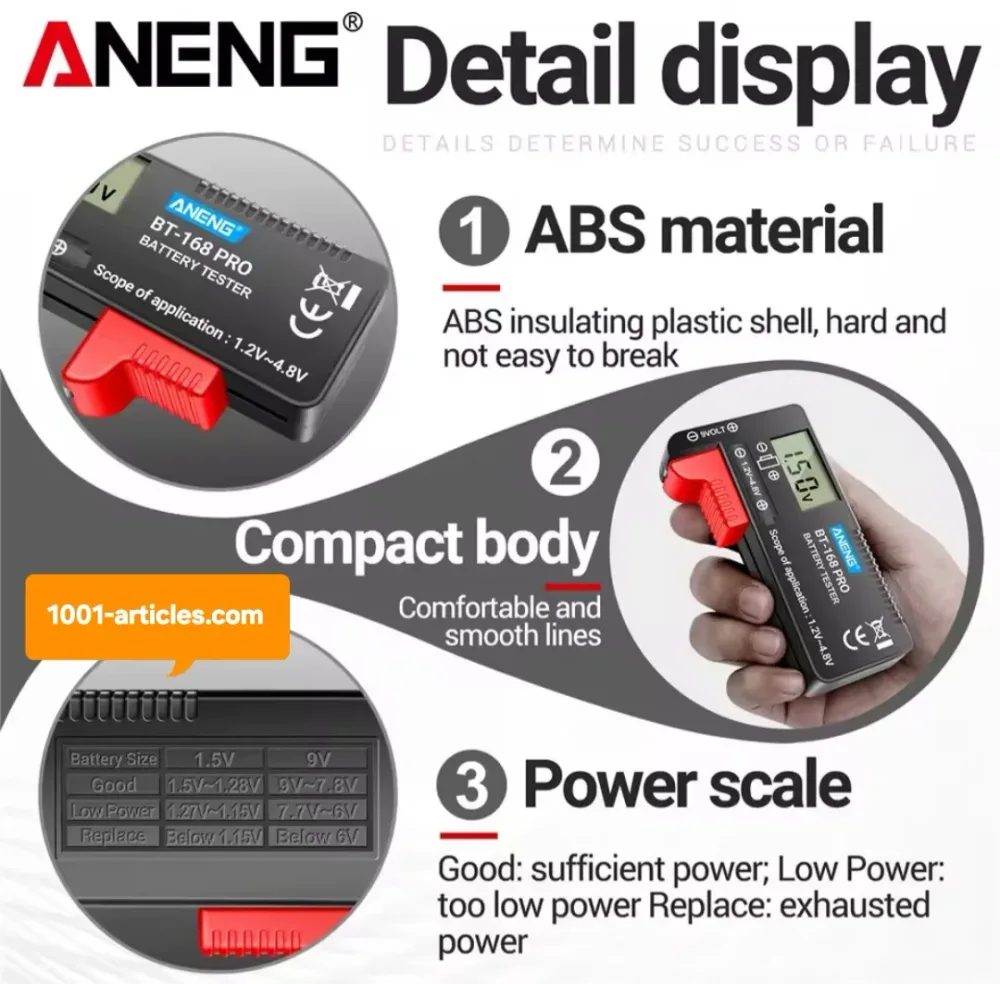 Testeur de Batteries Numérique - ANENG BT-168 Pro - Ecran LCD.