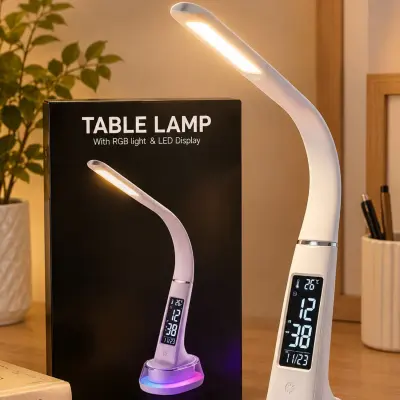 Veilleuse LED multifonction avec horloge digitale et base lumineuse