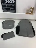 🎒 Sac à dos homme avec sac bandoulière et trousse 3en1 gris 2755-8 – محفظة ظهر رجالية 3 قطع رمادي