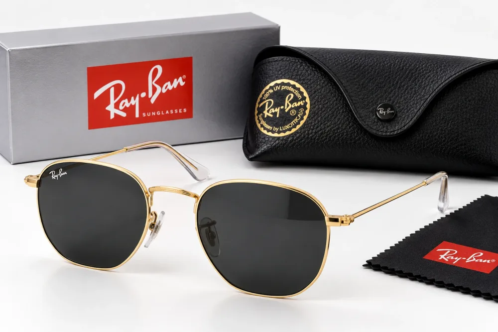 Lunettes de Soleil Ray-Ban Hexagonal RB3548N – Métal Doré et Verres Noirs