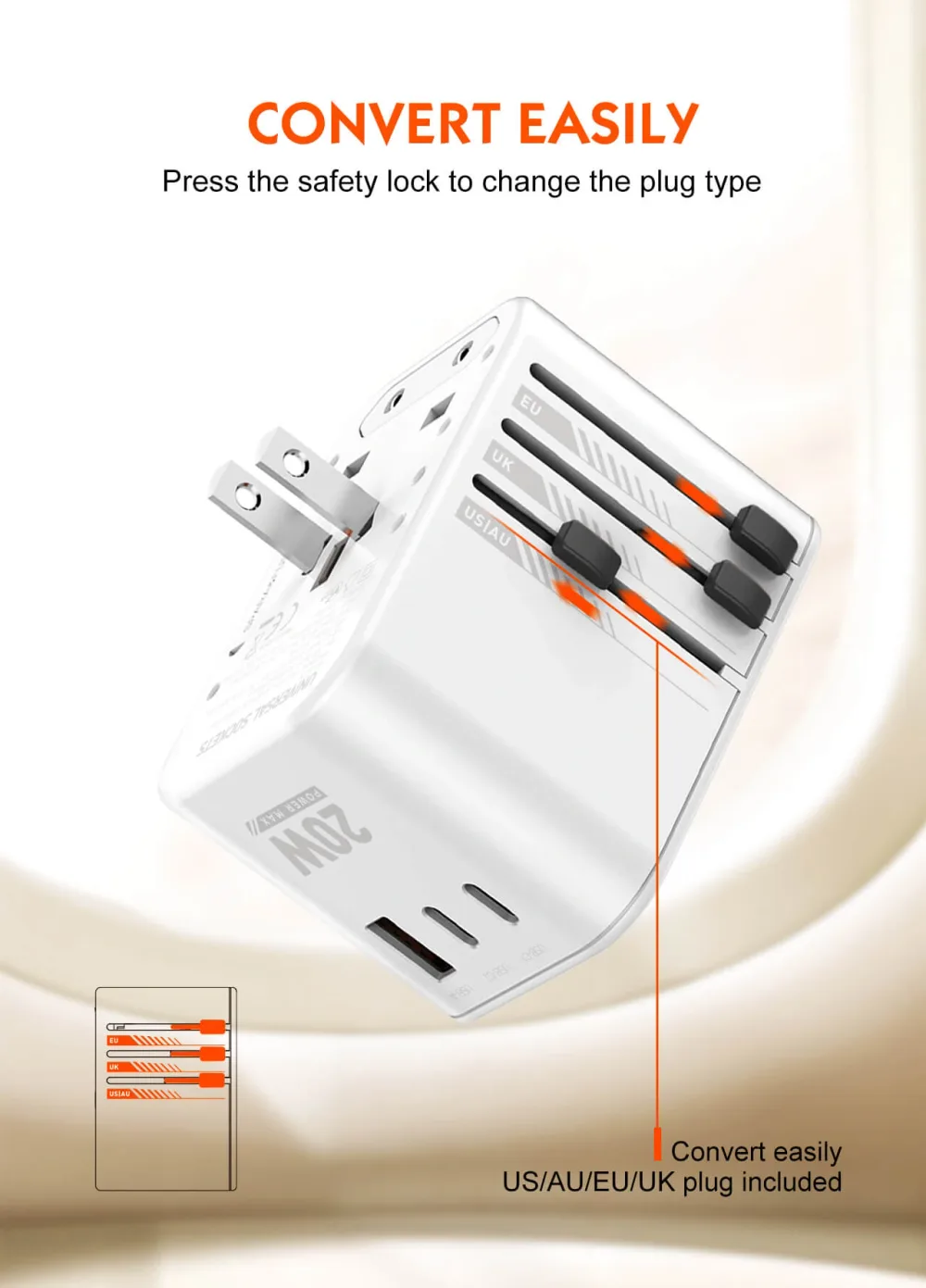 3 USB Ports 20W GaN Travel Adapter Z9