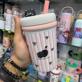 Mugs avec paille en céramique, motif chat
