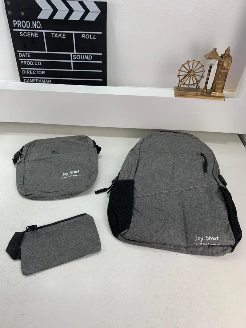 🎒 Sac à dos homme avec sac bandoulière et trousse 3en1 gris 2755-8 – محفظة ظهر رجالية 3 قطع رمادي