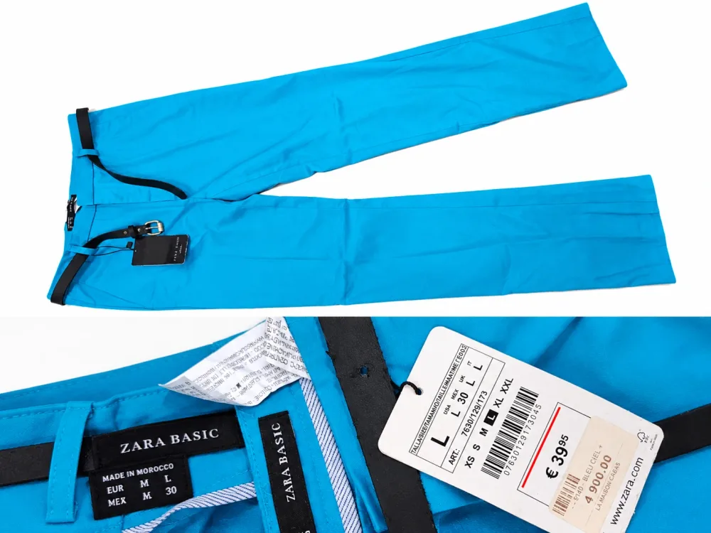 Pantalon Femme Zara Basic Bleu Turquoise avec Ceinture