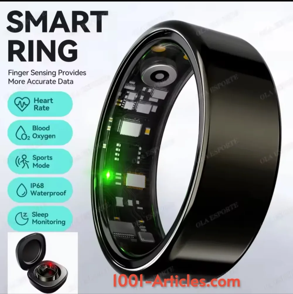 Smart Ring R09, Etui de Chargement, Etanche 5ATM, Noir.