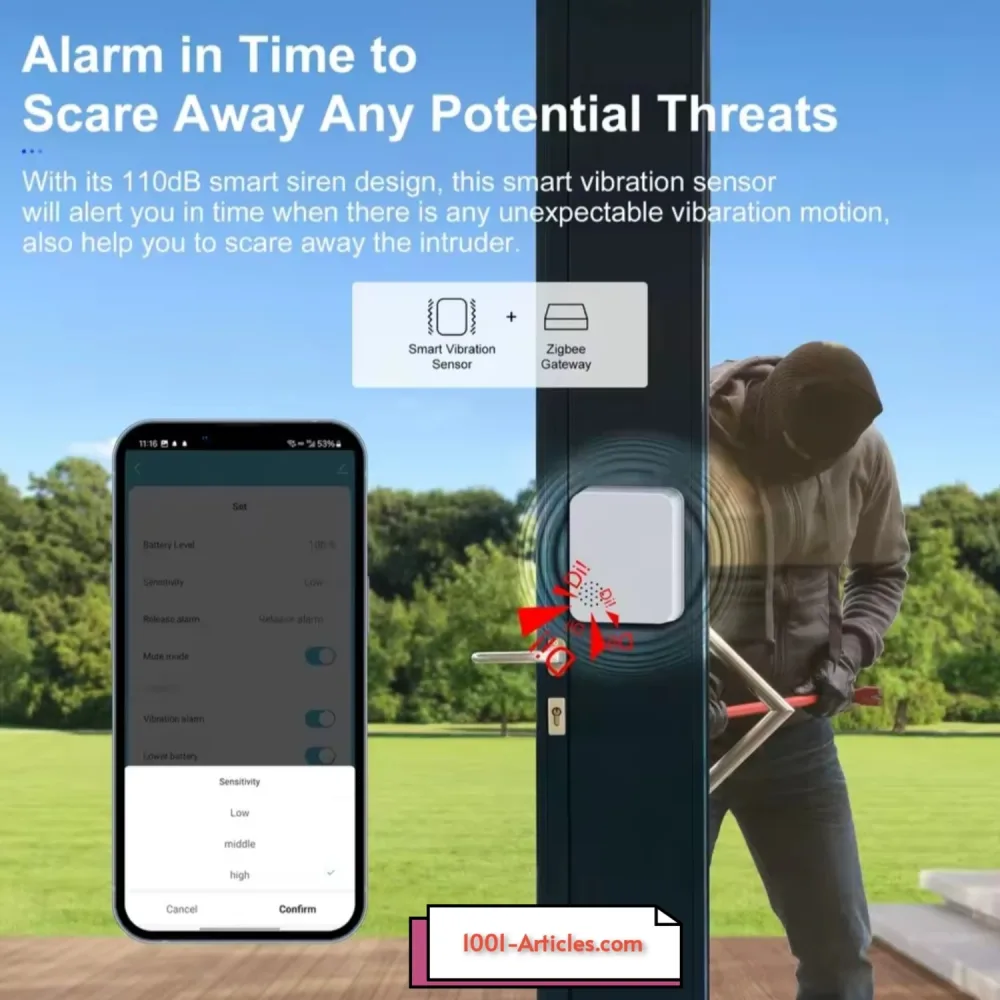 Capteur Smart Connecté de Vibrations - sans fil - Alarme Sonore - Tuya Smart Wifi.