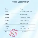 Cable Original ESSAGER 66W 6A USB-Type C - QC 3.0