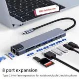Adaptateur USB 8 en 1, Type C, 4K HDTV, Carte TF SD, Port RG45