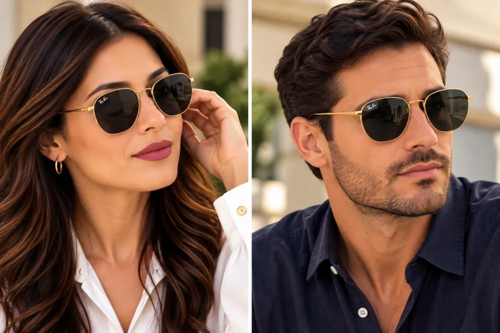 Lunettes de Soleil Ray-Ban Hexagonal RB3548N – Métal Doré et Verres Noirs