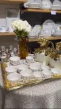 ☕ Service à Café/Thé en Porcelaine 24 Pièces - Collection Dorée Élégance