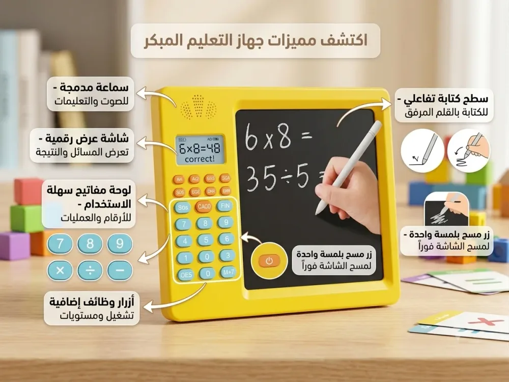 الجهاز التعليمي التفاعلي للأطفال – آلة الحساب واللوح الذكي 2 في 1