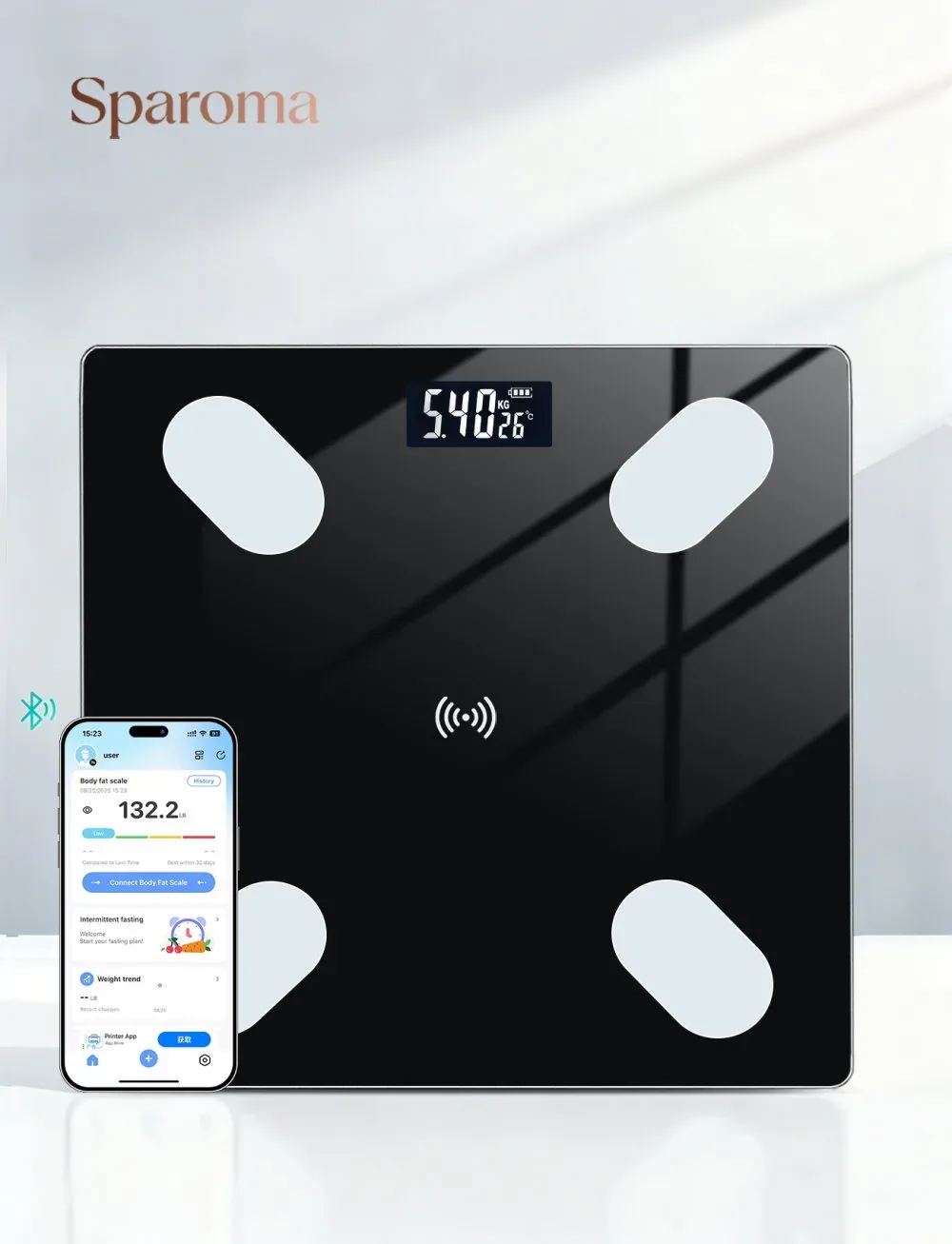 ميزان الجسم الذكي (Smart Scale) عالي الدقة – متابعة الوزن والبيانات الصحية عبر الهاتف (يتحمل حتى 180 كغ)