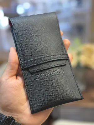 Trousse à Pinceaux de Maquillage en Cuir Saffiano Noir