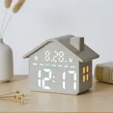 Horloge Réveil Numérique LED en Forme de Maison Double Alarme Veilleuse Douce GH8063 - ساعة منبه رقمية بتصميم منزل أنيق مع إضاءة ليلية وشاشة كاملة