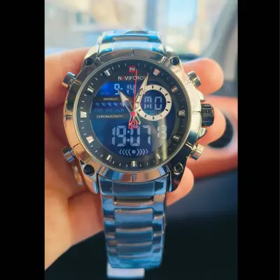 ساعة Naviforce  الفاخرة - فضي بشاشة مزدوجة (موديل 9136)