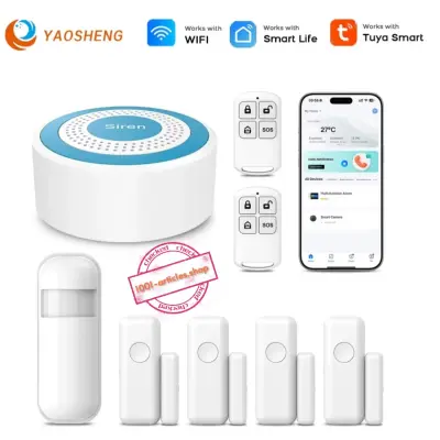 Kit d'alarme Wi-Fi, Tuya Smart, sans fil 433MHz, Sirène et Capteurs.