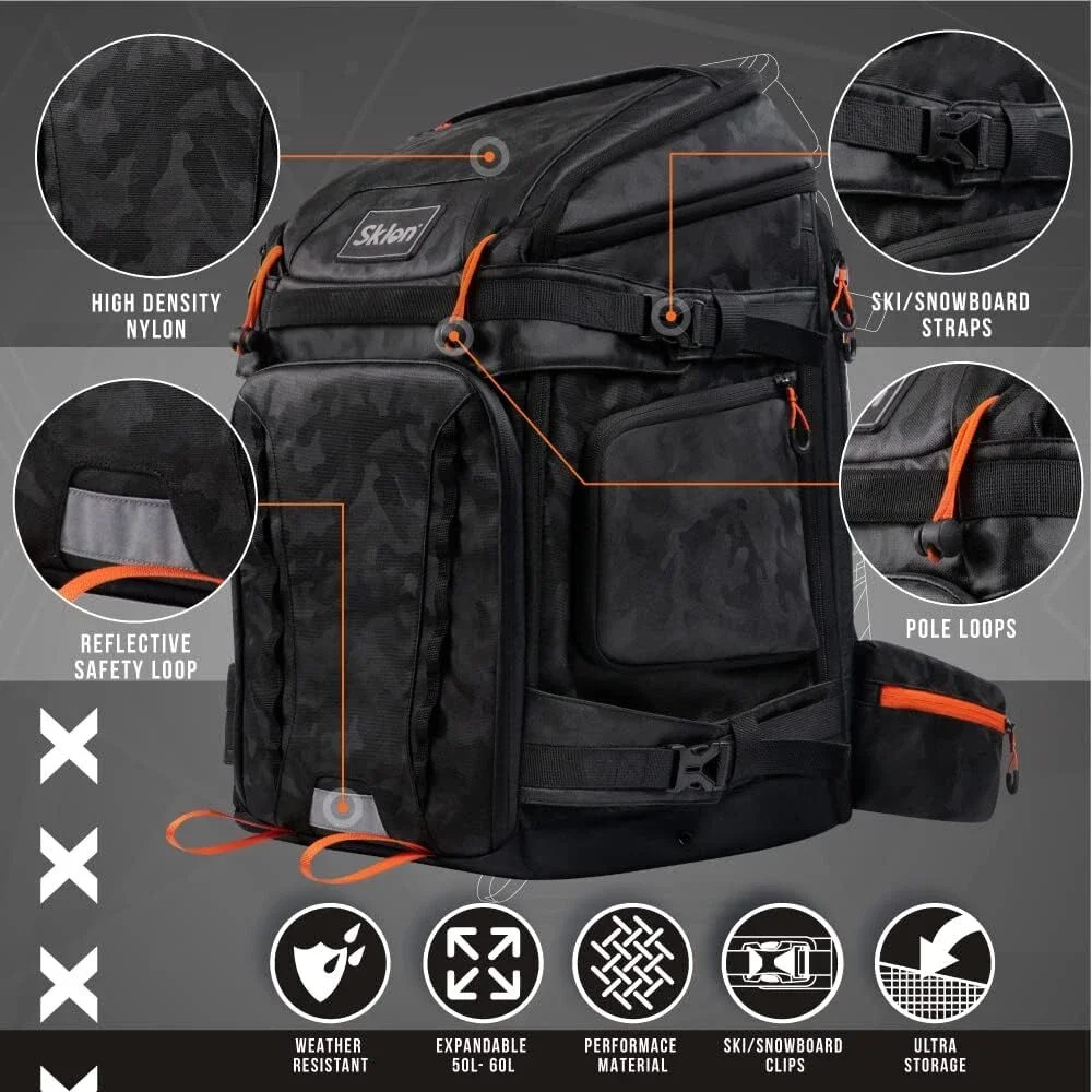 Sac à dos Sklon pour chaussures de ski , extensible 55-65 litres - étanche pour les voyages