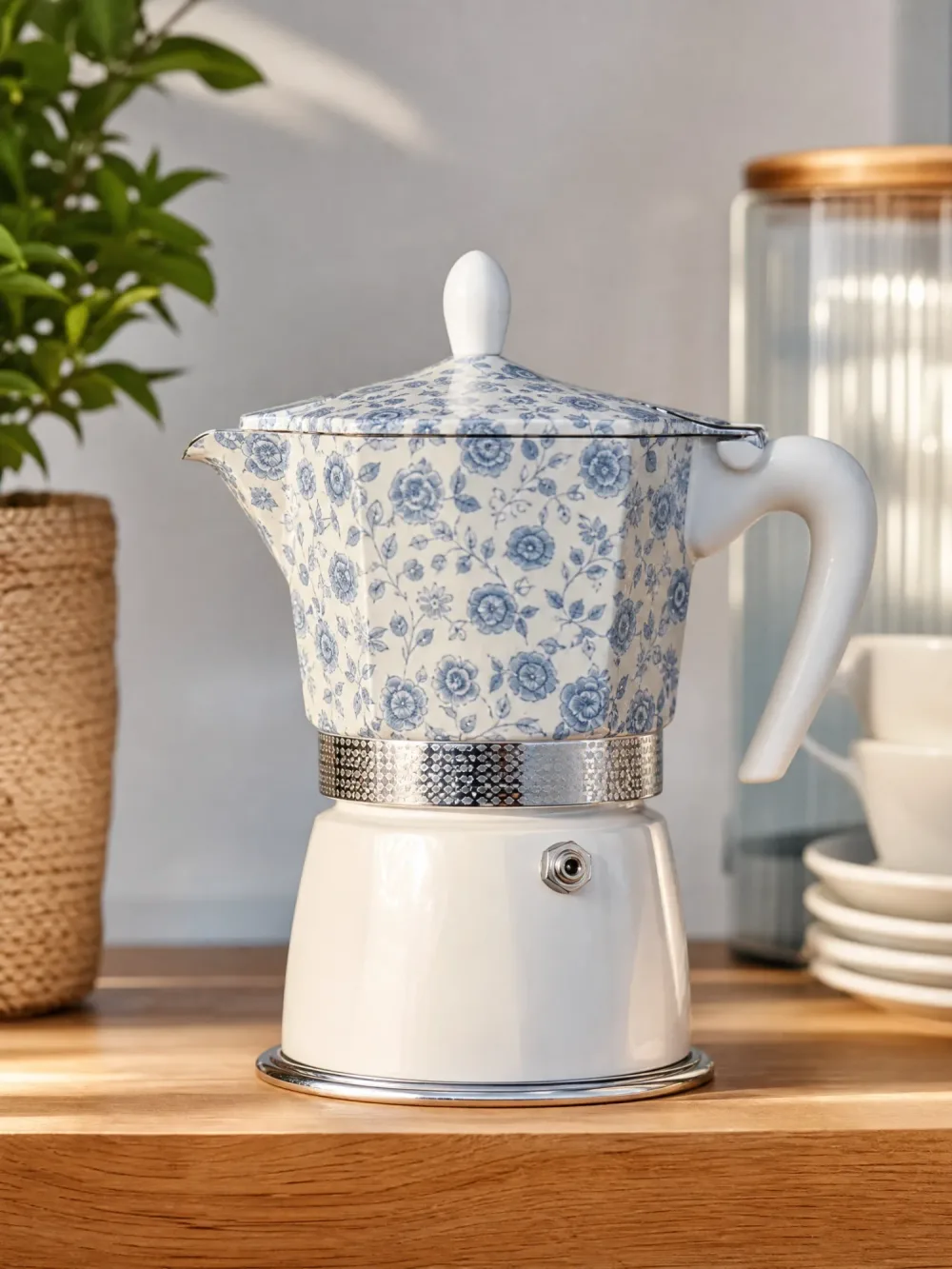 ☕ Cafetière Italienne Moka en Céramique - Motifs Carreaux de Ciment
