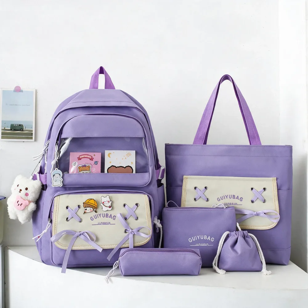 Sac à Dos Multifonctionnel Kawaii Grand Volume Imperméable et Résistant 5Pcs Bleu SACKDS11BL - حقيبة ظهر بعدة قطع بتصميم كاوايي
