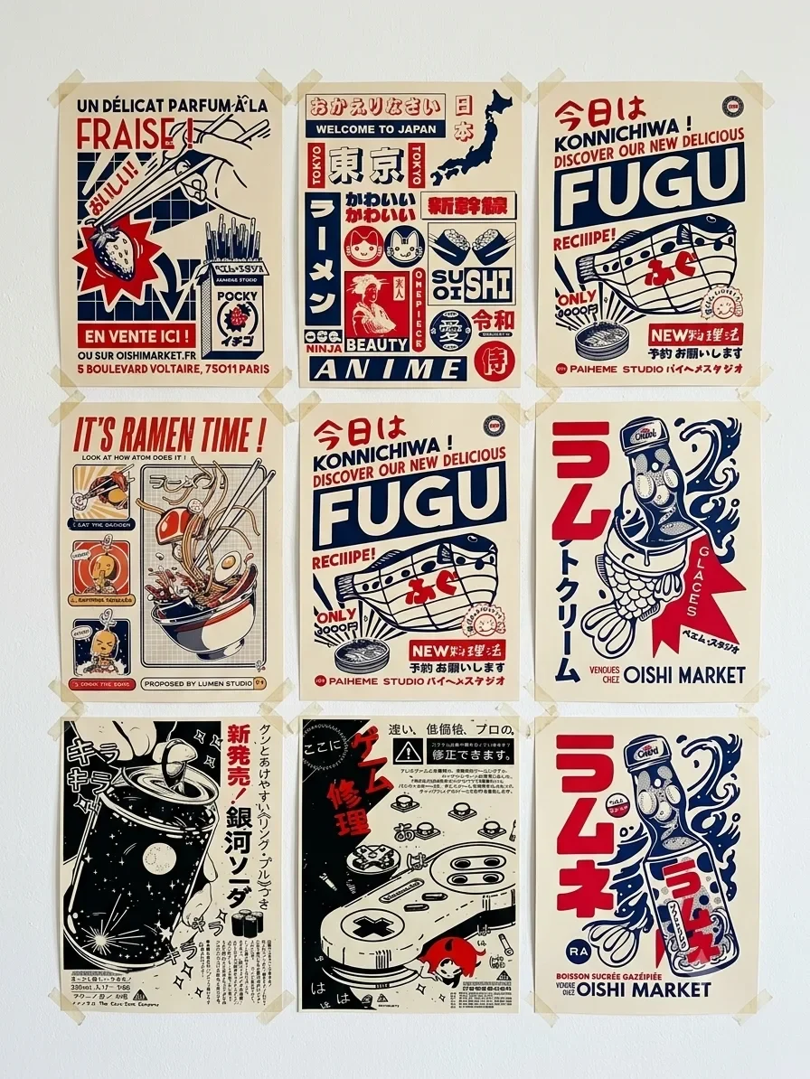 Pack 10 posters autocollants Pub japan