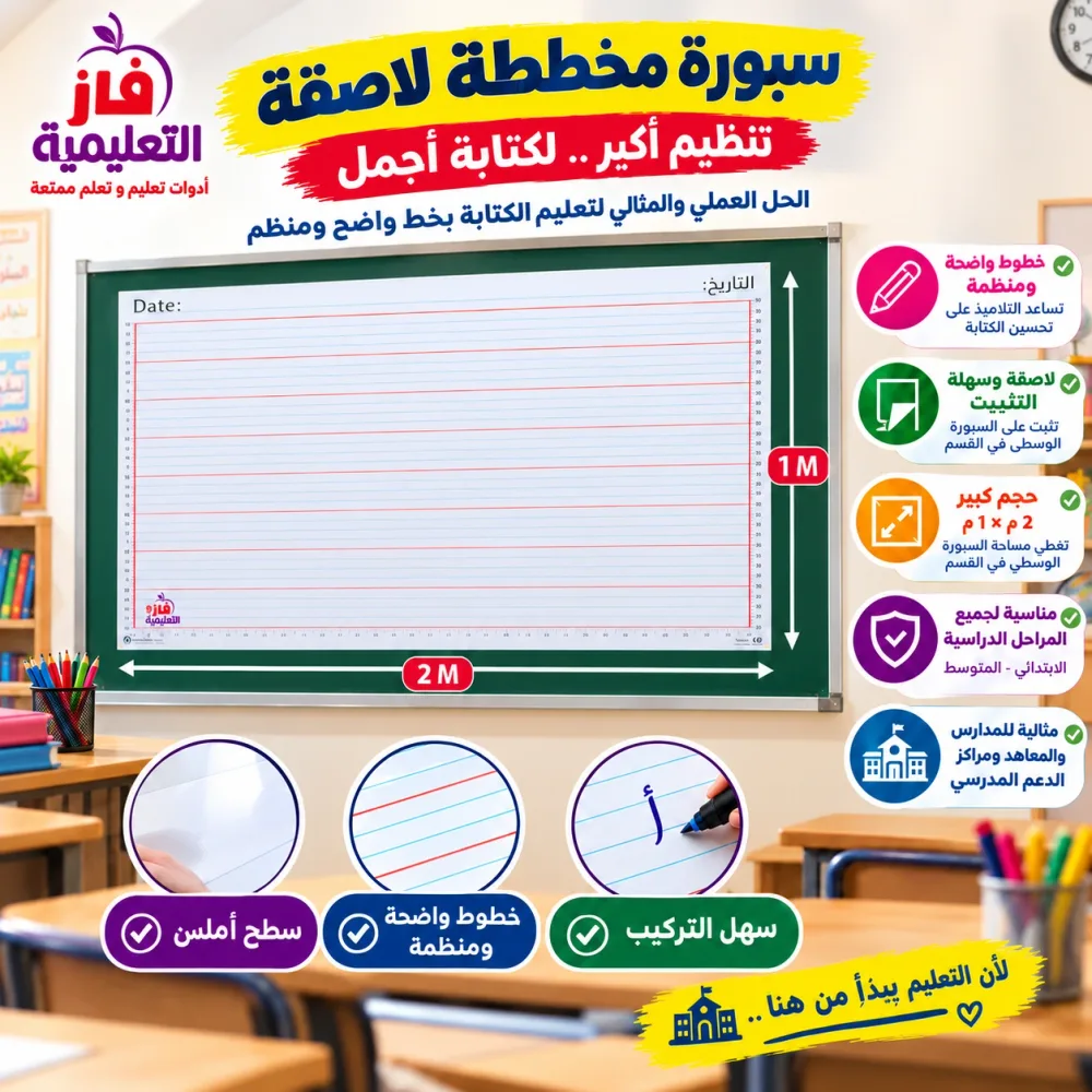 سبورة ورقية مخططة لاصقة 1م/2م