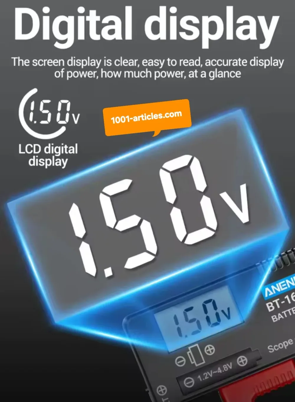 Testeur de Batteries Numérique - ANENG BT-168 Pro - Ecran LCD.