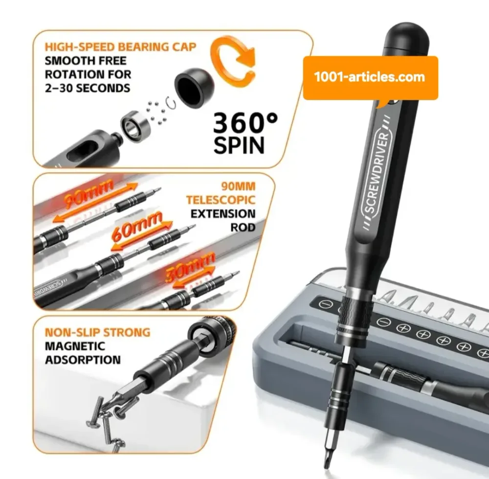 Jeu de tournevis de précision, électrique rechargeable, 24 en 1, embouts magnétiques.