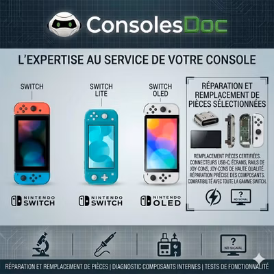 Réparation Écran, Rails, Connecteur et Joy-Cons (Nintendo Switch, Lite, OLED)