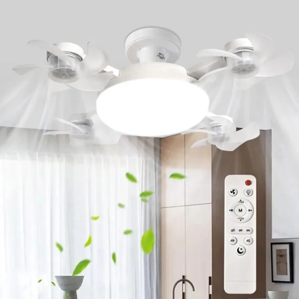 مروحة سقف ذكية بتصميم درون (4 رؤوس) مع إضاءة LED + ريموت – إصدار 2026