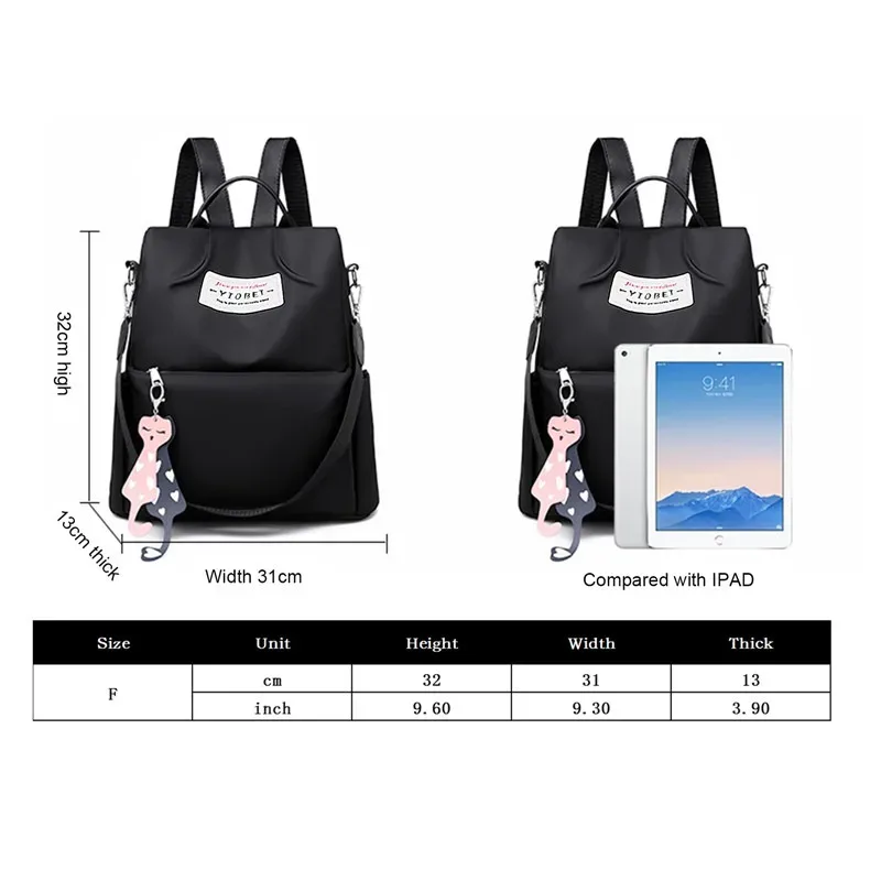 Sac à dos oxford Antivol étanche Pour Femme – Noir