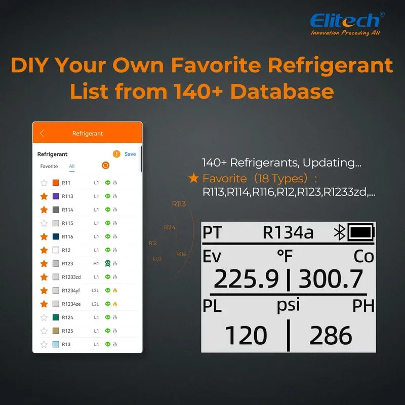 Elitech DMG-4B Digital Manifold Gauge Set avec App Control pour HVAC Systems