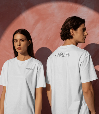 T-Shirt HA2TA "Signature" Logo Brodé – Coton Premium Épais (Heavyweight) – Coupe Décontractée – Noir Mat, BLANC