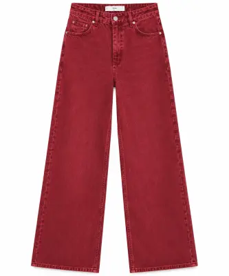Jean Femme MNG Denim – Coupe Large – Rouge Bordeaux