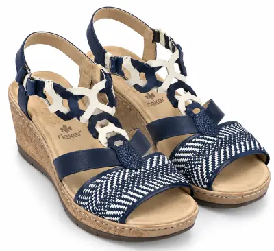Rieker – Sandales compensées femme bleu marine & blanc