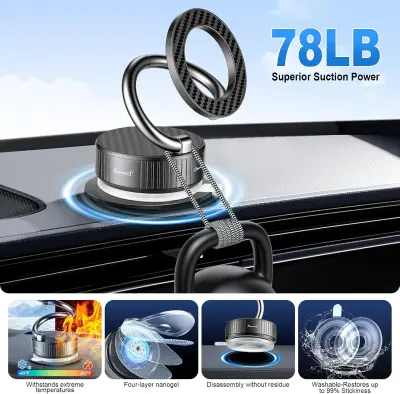 Support Téléphone Voiture Magnétique Ventouse à Vide Rotation 4 Axes - حامل الهاتف المغناطيسي والشفط الهوائي للسيارة بـ 4 محاور دوران