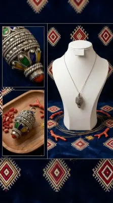 Pendentif Kabyle  Émaillé – Argent & Corail