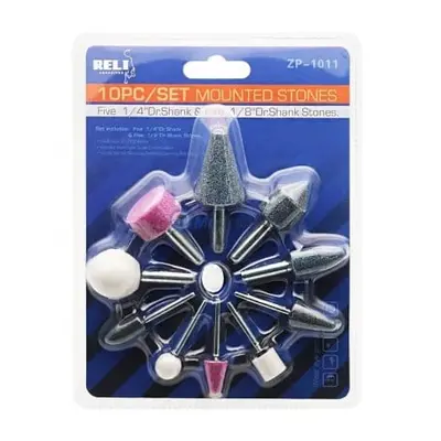 Jeu de 10 Meules Pierres Abrasives à Tige 3-6mm 1/4"-1/8" RELI|ZP-1011