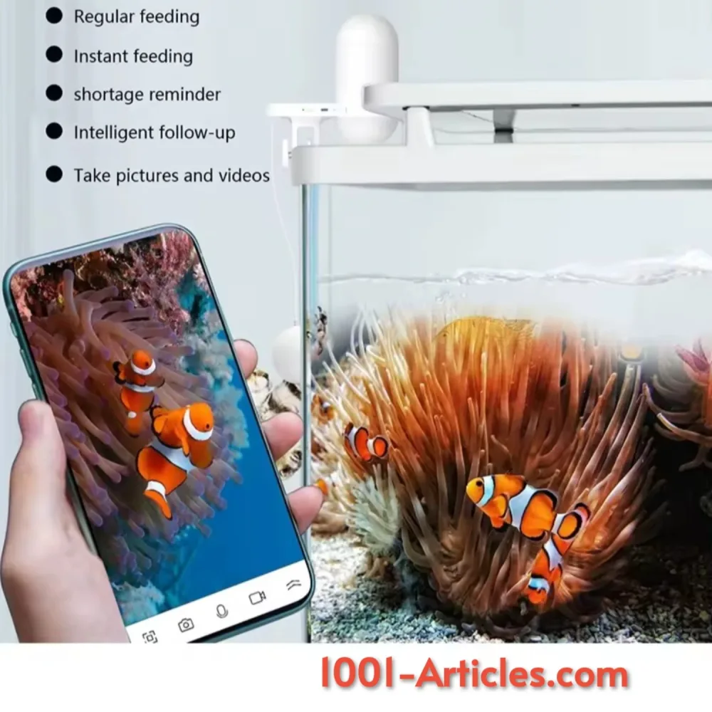 Mangeoire Smart Connecté Intelligent - Fish Feeder - pour Aquarium, Camera, App, Contrôle à distance .